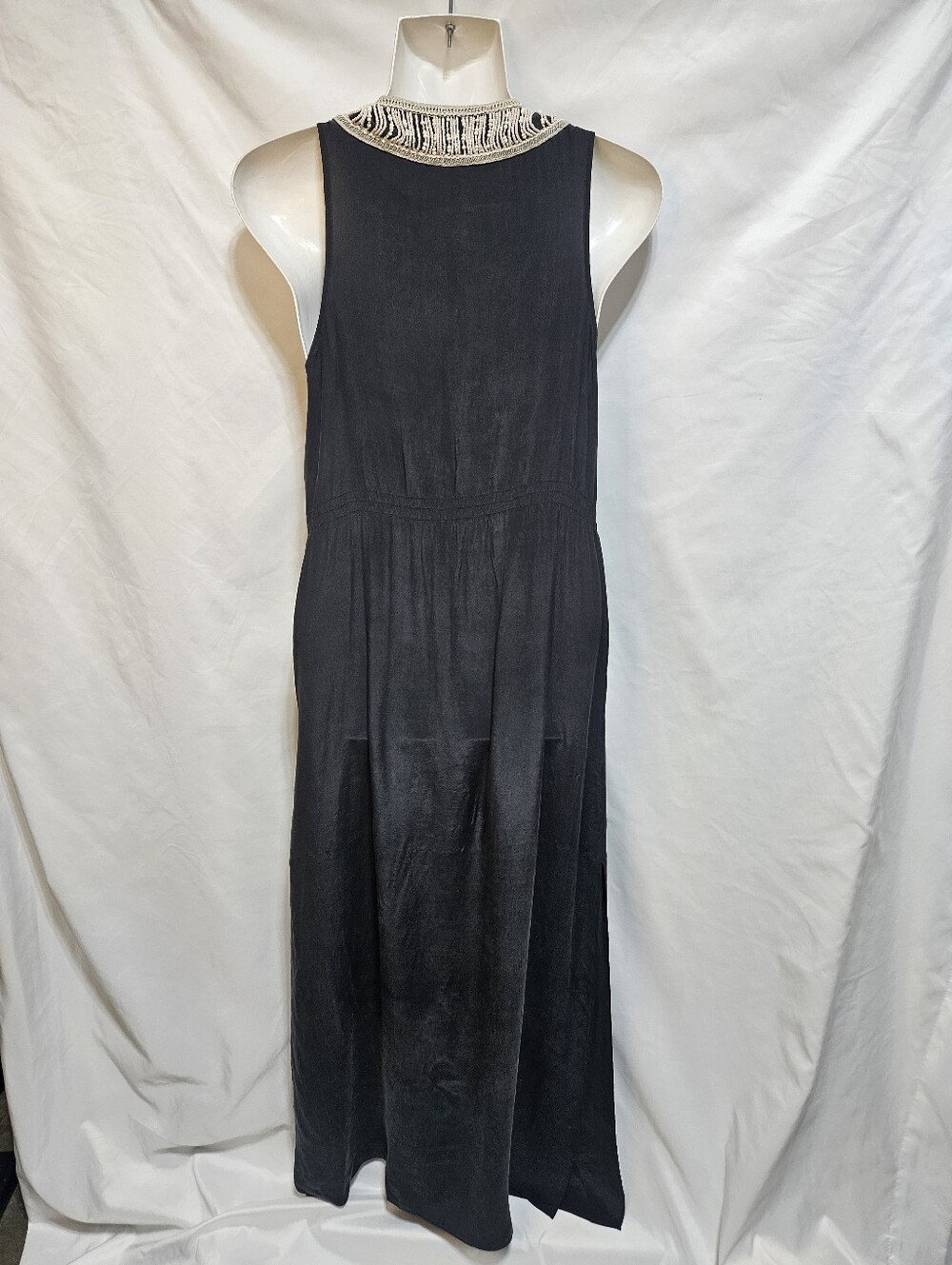 AllSaints Spitalfields Arcadian Maxi Dress Hand Embellished 100% Silk Boho - Picture 4 of 8